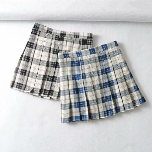 Casual Women Skirt Plaid Printing Side Zipper Check Pleated Pattern A-Line Dress Garment Female Mini Skirt Streetwear