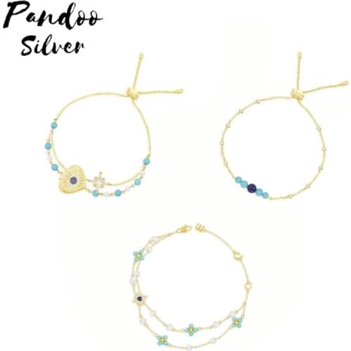 Adjustable Chain Bracelet Pearl Bracelet For Woman Trendy Wrist Jewelry Gift Lover Jewelry Charm Chain Blue Stone