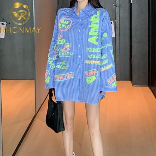 Spring New Casual Shirt Women Fashion Graffiti Letter Printing Casual Shirt Streetwear Wild Loose Long sleeve Shirt Clothes