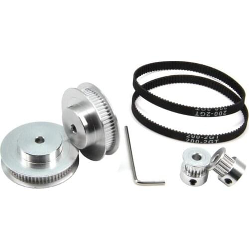 SHGO HOT-2-Piece GT2 Synchronous Wheel 20&60 Teeth 5mm Hole Aluminum Timing Pulley 2Pcs Length 200mm Width 6mm Belt (20-60T-5B-6