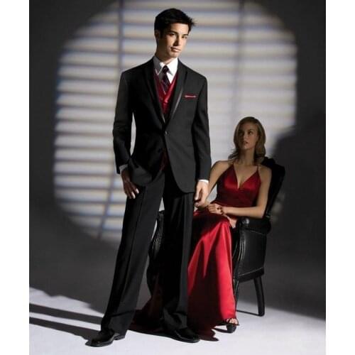 Two Buttons Groom Tuxedos Notch Lapel Best man Suit Black Groomsman/Bridegroom Wedding/Prom Suits (Jacket+Pants+Tie+vest)