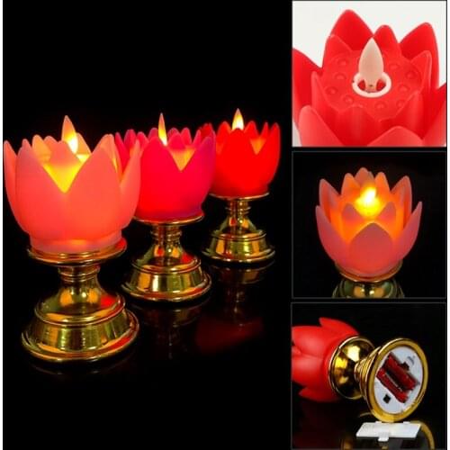 Colorful Electric Buddha Lotus Light Battery Operated Flameless Flicker LED Candle Tea Lamp Prayer Accessories Decor F19B