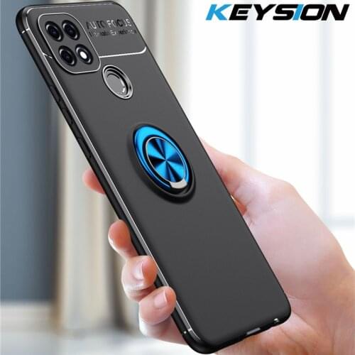 KEYSION Shockproof Case for OPPO A15 A15S Soft Silicone Magnetic Ring Stand Phone Back Cover for Realme Narzo 20 20 Pro 10