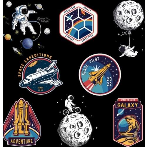 Cartoon Space Heat Transfer Vinyl Thermo-stickers On Clothes Rocket Patch Moon Iron-On Transfers For Clothing T-shirt Stripe DIY