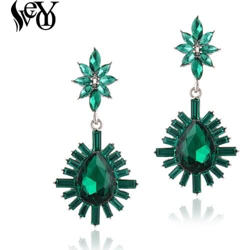 VEYO Green Crystal Drop Earrings Vintage Elegant Party Earrings For Women Fashion Jewelry Gift New