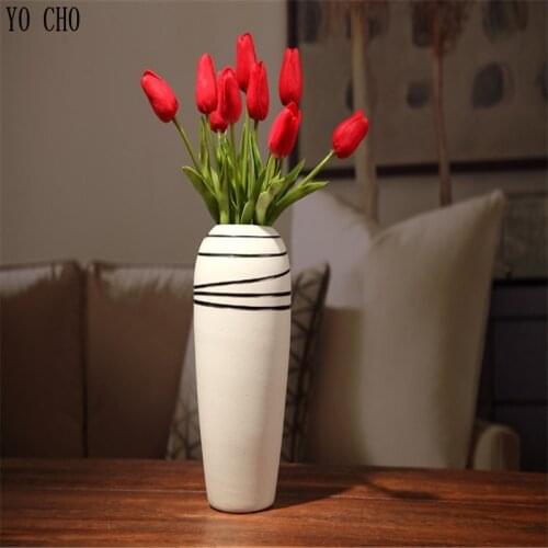 YO CHO 31PCS/LOT Artificial Flowers PU Flowers In Vase Tulips For Home Decoration Real Touch Wedding Decor Flower Party Supplies