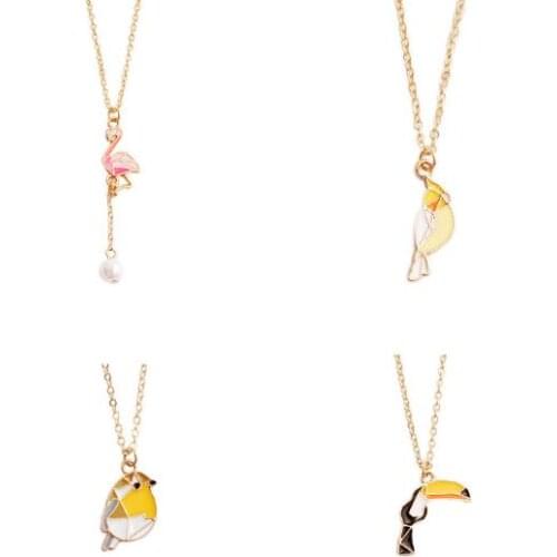 Fashion jewelry accessories enamel parrot flamingo tucan bird pendant necklace