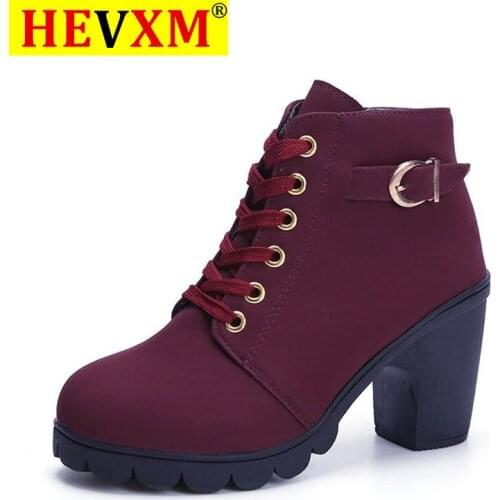 Plus Size 35-43 Winter Casual Women Pumps Warm Ankle Boots Waterproof High Heels Snow Martin Shoes Botas Patent Botas Muje