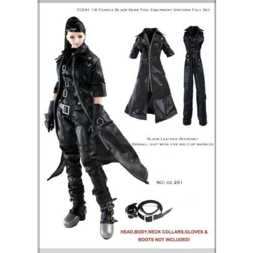 1/6 Scale Black Womens Coverall+ coat suit For 12" FeMale Body