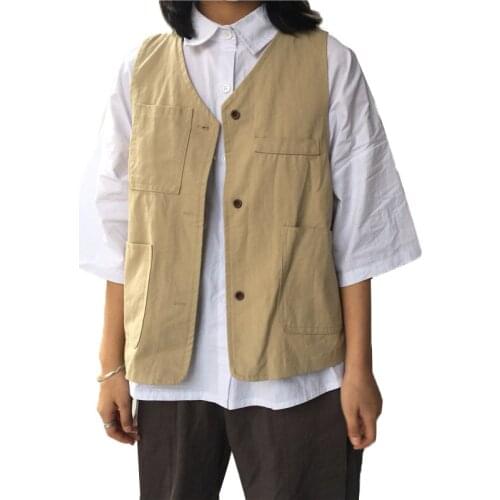 2019 New Womens Vest Spring Summer Basic Paragraph V-Neck Jacket Sleeveless Versatile Coat Leisure Loose Female Vest Tooling C3