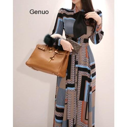 Fashion Work Style Women Comfortable Chiffon Print Long A-line Dress New Arrival Temperament Elegant Beach Party Dress