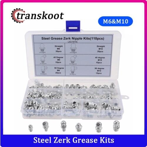110pcs 90 Degree and 45 Degree and Straight Type Hydraulic Grease Zerk Fitting Metric Size M6 M10