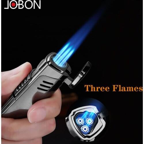 New Jobon butane gas lighter high temperature single and Three direct injection flames turbo torch cigar lighter