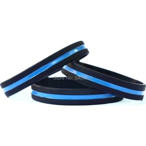 300pcs Thin Blue line silicone wristband rubber bracelet free shipping by DHL