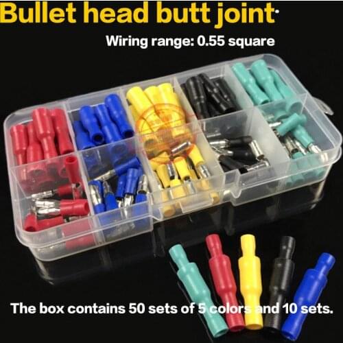 50pcs/Set Electrical Wire Crimp Terminal Connectors Kit Fast 5Color Female Male Butt Terminal Connector Set