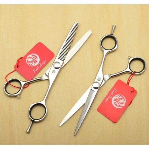 6'' 17.5cm Purple Dragon Japan 440C Professional Human Hair Scissors Hairdressing Scissors Cutting Shears Thinning Scissor Z1021