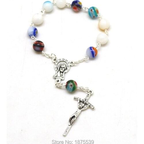 8 mm Catholic Decade Chaplet Rosary Miraculous Weeding Gift Colorful Glass Bead