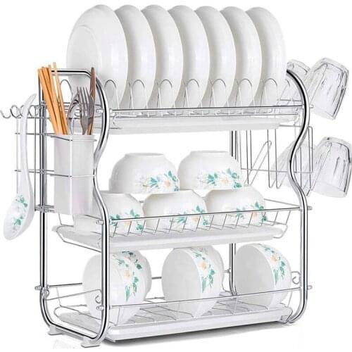 Promotion! 3 Tier Dish Drainer Rack Holder Dish Drying Rack Plate Dish Cup Cutlery Drainer Rack Plates Holder with Mug Holder an