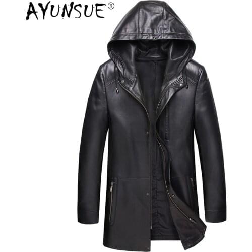 AYUNSUE Mens Genuine Leather Jacket Thick Windbreaker Winter Down Jackets Sheepskin 8XL Plus Size Clothes Hommes Veste LXR326