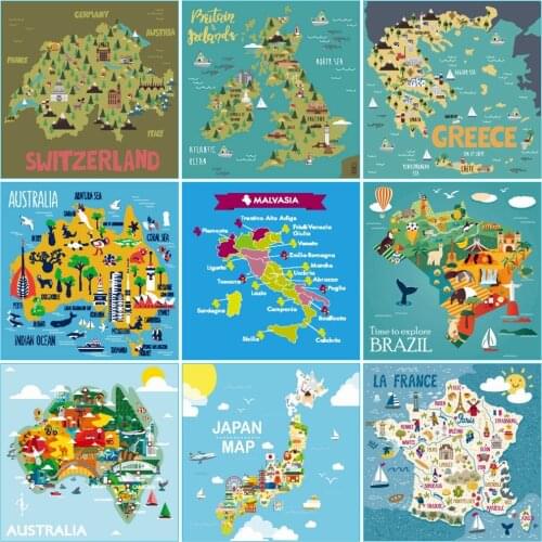 AZQSD 5D DIY Diamond Embroidery Map Mosaic Home Decoration Diamond Painting Landscape Handmade Gift Picture Of Rhinestones