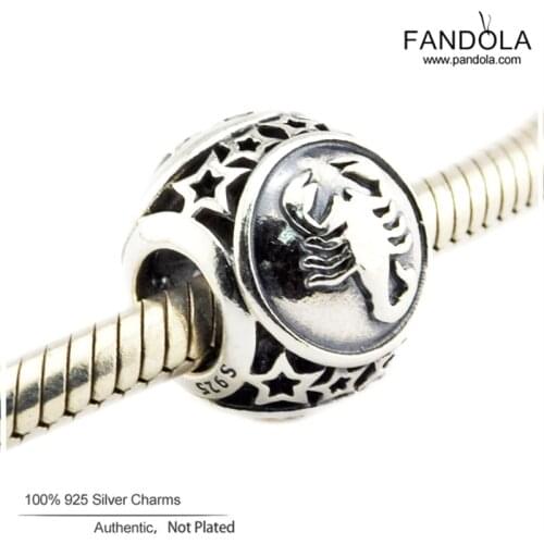 Fandola 925 Sterling Silver Scorpio Star Sign Charm Beads for Jewelry Making Fit Original Bracelet Berloques Kralen