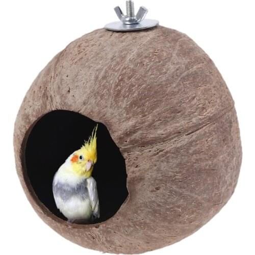 C5AC Parrot Nest Natural Coconut Shell House Cage Feeder Parakeet Birds Squirrel Hamster Toys Pet Breed Decoration Supplies