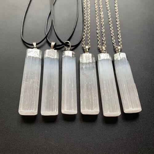 Natural Selenite Crystal Pendant Necklace White Crystal Healing Stone Necklace Chain Jewelry Dropship 1pc