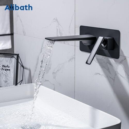Black Painting Wall Mounted Tap Bathroom Basin Sink Faucet Solid Brass Hot & Cold Mixer Matte Black Bathtub Faucet