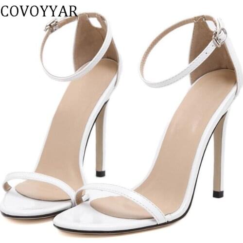COVOYYAR 2019 Ankle Strap Women Pumps Concise Open Toe Thin High Heels Women Sandals Stiletto White Wedding Party Shoes WHH676