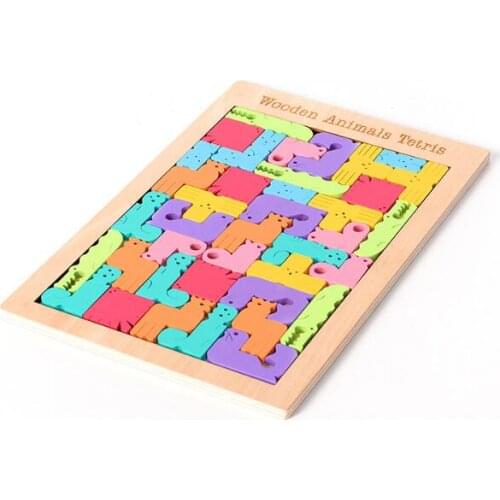 2019 New Animal Wooden Tetris Puzzle Classic Logic Wood Brain Teaser Game Toys for Children