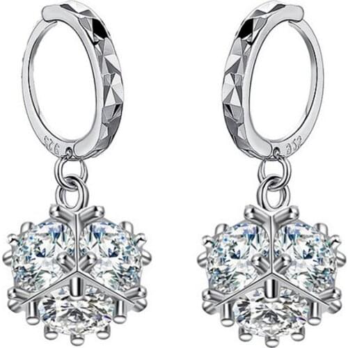 Hot Sale Promotion 2017 New Fashion Shiny Crystal Square 925 Sterling Silver Drop Earrings for Women Jewelry Gift Drop Shipping