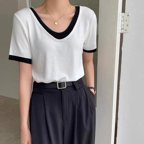 Cotton False Two Pieces Summer 2021 New V-neck Loose T-Shirt Short Sleeve Loose Casual Pure Cotton Summer Soft Pullovers Tee