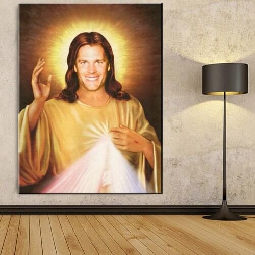 Embelish tom brady jesus canvas painting printed oil painting art on canvas livingroom decor modern home decor hd picture framed