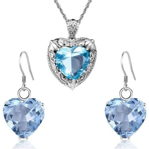 Evening Party Aquamarine Jewelry Sets for Women 925 Sterling Silver Blue Gem Stone Earring Set with Necklace Gift Set for Women