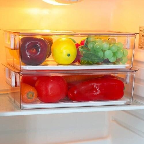 Refrigerator Food Storage Container Bins 2 Pack Fridge Organizer with Lid and Drain Tray Produce Bins for Fruits,Snacks