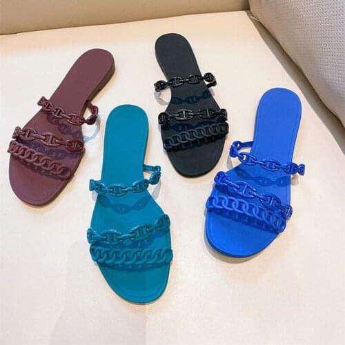 Summer Fashion womens jelly shoes Holiday style Beach slippers Chic Chain jelly slippers EU35-41 size BY808