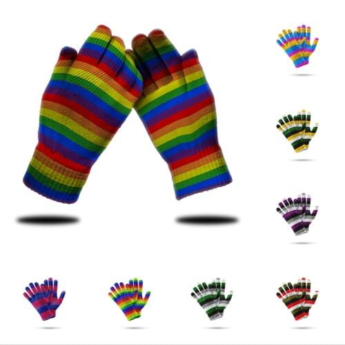 Fashion Warm Rainbow Colorful Glove Womens Winter Autumn Gloves Used For Mobile Phone Screens 3D Printed Soft Elastic Mittens