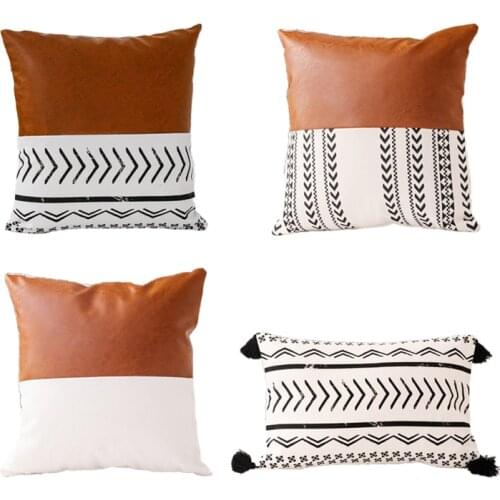 Set of 2 Faux Leather Pillow Cover Square Luxury Cushion Case Soft Decorative Throw Pillow Sham Case Set for Sofa Couch Bed