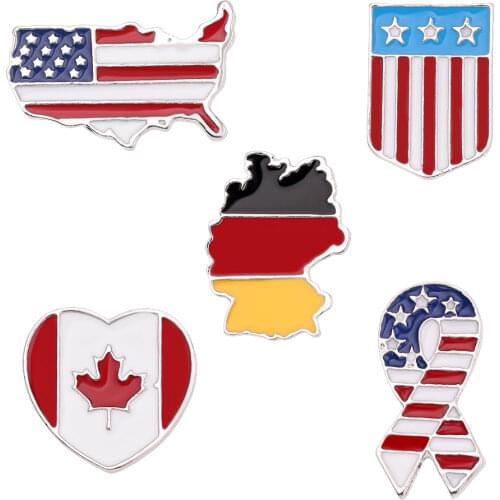 National flag Enamel Pin Brooch Canadian American German Italian map Flag Metal Pin Badges Women Men Hat Shirt Collar Lapel pins