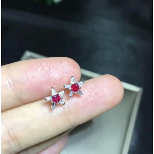 Natural red ruby gem earrings S925 silver Natural gemstone earring women fashion Lovely Stars girl fine gift party jewelry