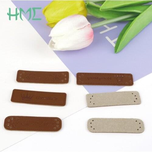 Cheap 12pcs/lot Hand Made PU Leather Labels Connectors For Clothes Garment Tags Shoes Sewing Jewelry Making Handmade Accessories