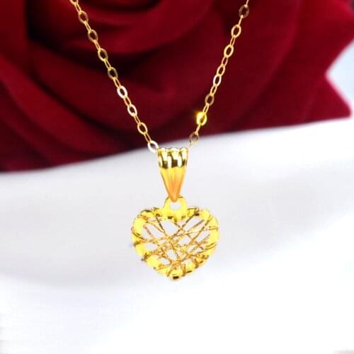 NYMPH Genuine 18K Gold Necklace Pendant Pure AU750 Chain Hollow Romantic Heart Pendant for Women Wedding Fine Jewelry X545