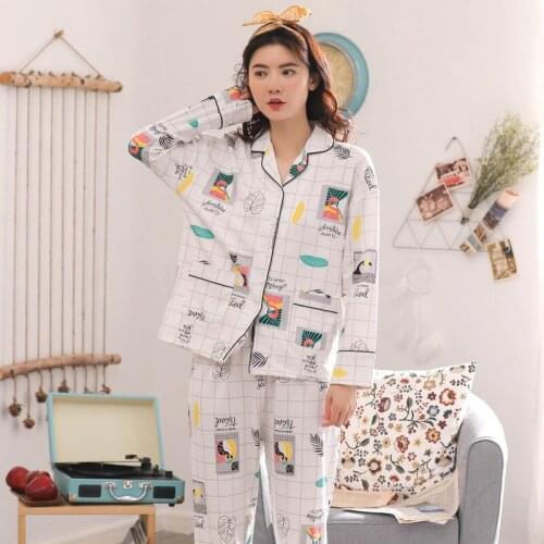 Women 2019 autumn and winter new cotton ladies long sleeve pants cardigan wearable Korean student women pajama sets pajama set