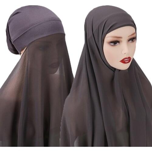 Popular Pin Free Instant Chiffon Hijab Women Jersey Bonnet Underscarf Cap Islam Inner Scarf Headband Stretch Cover Turbante