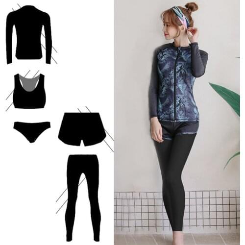 5pcs/set Womens Swim Zip Shirt / Leggings Full Body Rashguard with Bikini Rashguards Surf Snorkeling Sun Suit Tracksuit Yoga