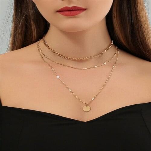 Retro Gold Color Minimalist Geometry Necklace For Women Multi-Layer Clavicle Chain Necklace Fine Party Jewelry Gift