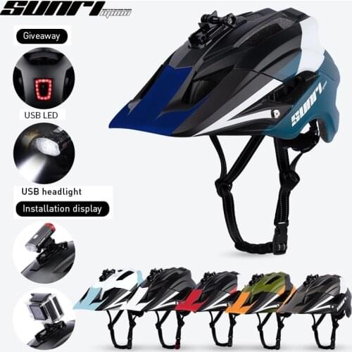 SUNRIMOON MTB Road Bike Downhill bicycle Helmet with LED Taillight Multifunction Camera Holder Safety Bicycle Riding Helmet