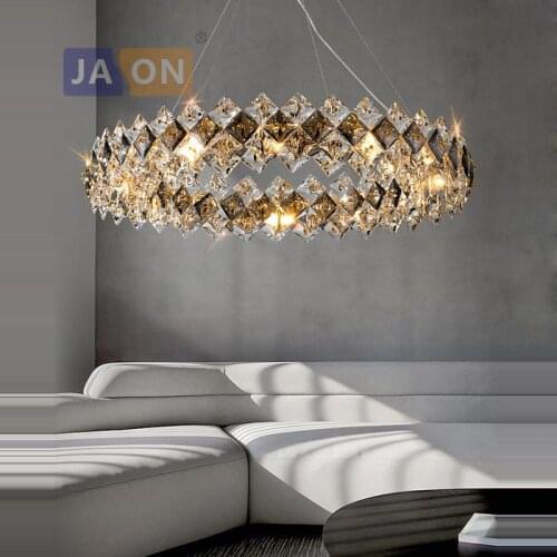 LED Postmodern Square Crystal Round Designer Chandelier Lustre Lighting Hanging Lamps Suspension Luminaire Lampen For Foyer