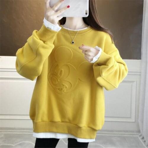 Disney Mickey Mouse Sweatshirts Cartoon Print O-Neck Loose Pullover Women Clothing Tops Female Long Sleeve Clothes Streetwear