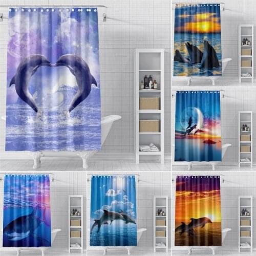 Marine Animal Dolphin Bathroom Shower Curtain Waterproof Solid Shower Curtains For Banthroom Toilet Door Curtain With Hooks